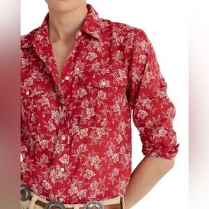 Lauren Ralph Lauren - Red Pocketed Curve Hem Floral Cuff Sleeved Button- Size XS